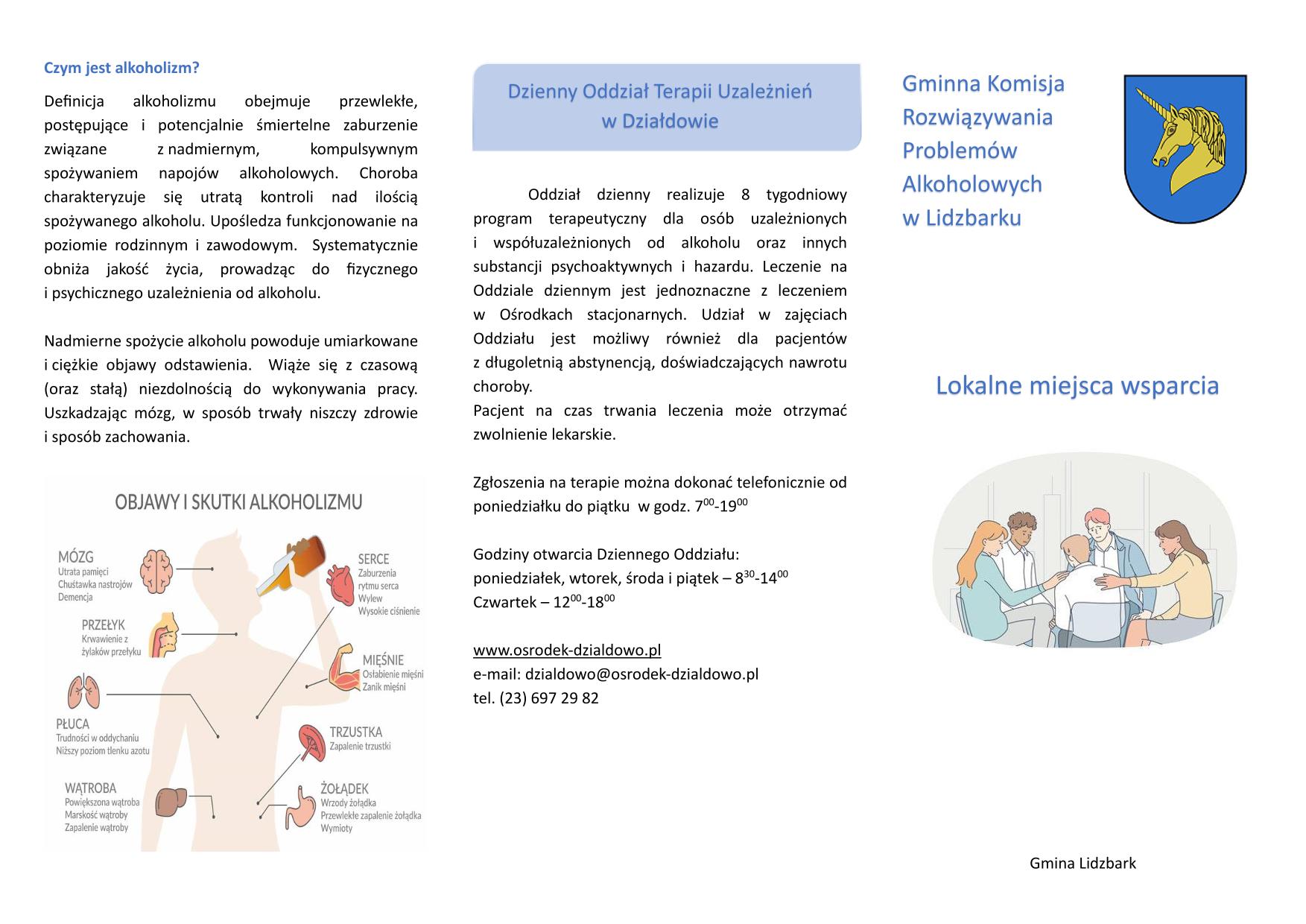 Ulotka informująca o gminnych miejscach wsparcia dla osób uzależnionych strona 2